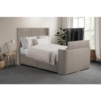 Beige fabric King Size Hybrid TV Bed Frame with Storage - Orlando