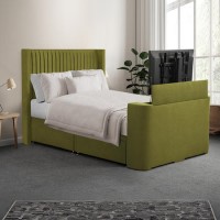 Olive Green Fabric King Size Hybrid TV Bed Frame with Storage - Orlando