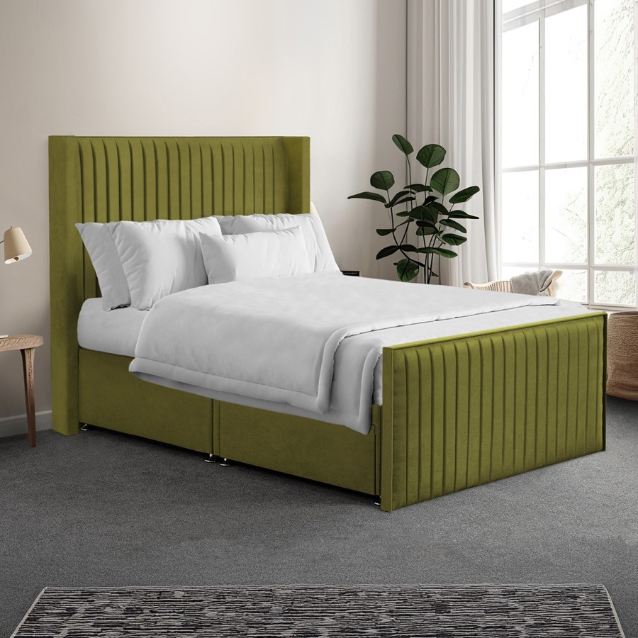 Olive Green Fabric King Size Hybrid TV Bed Frame with Storage - Orlando