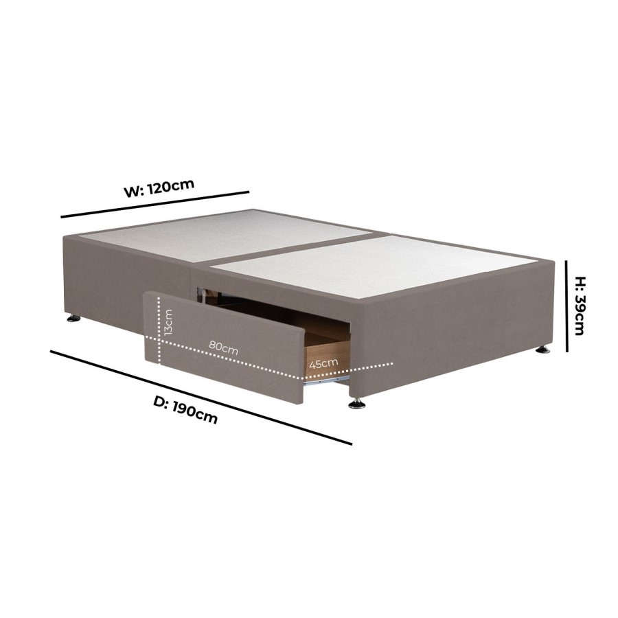 Taupe Small Double Divan Bed Base with 2 Drawers - Langston