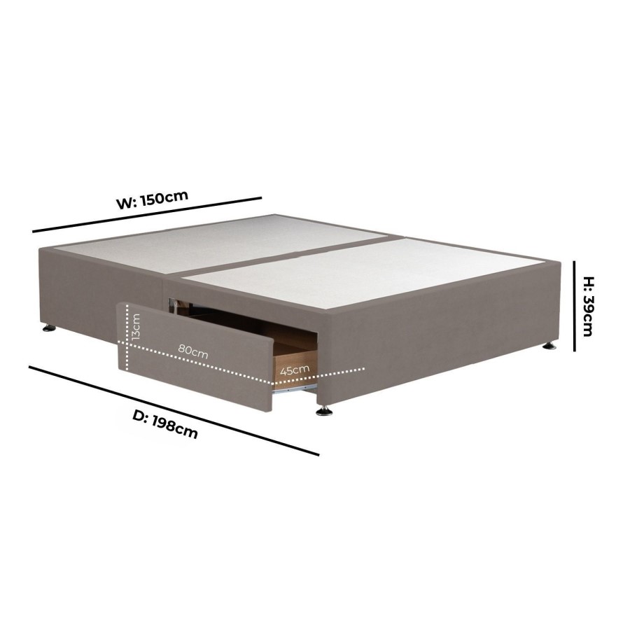 Taupe King Size Divan Bed Base with 2 Drawers - Langston
