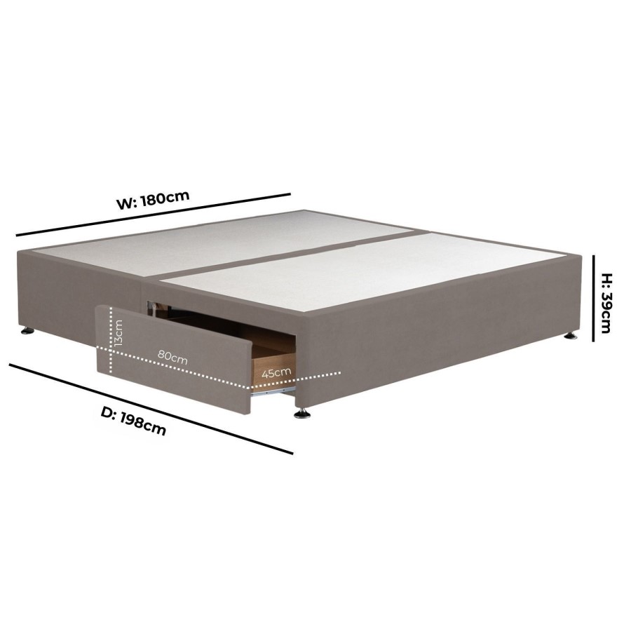 Taupe Super King Size Divan Bed Base with 2 Drawers - Langston