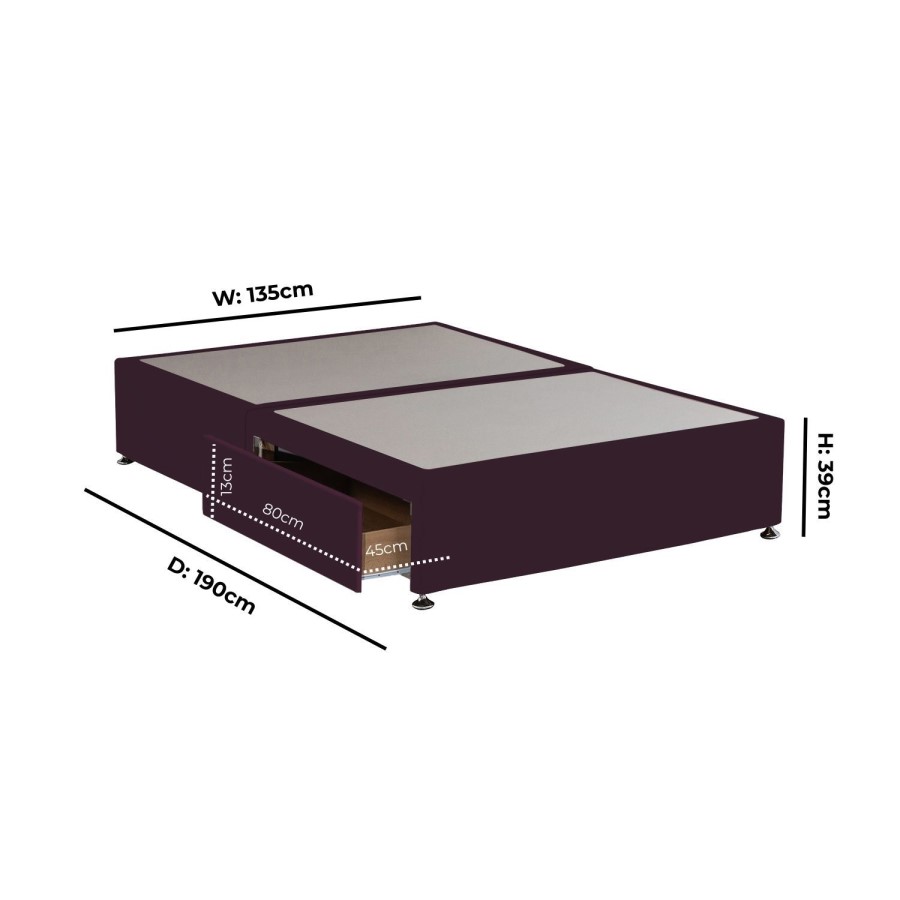 Burgundy Velvet Double Divan Bed Base with 2 Drawers - Langston