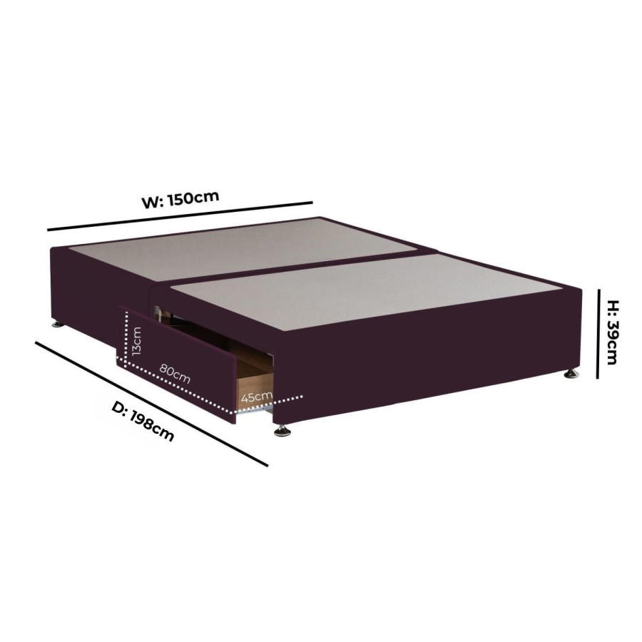 Burgundy Velvet King Size Divan Bed Base with 2 Drawers - Langston