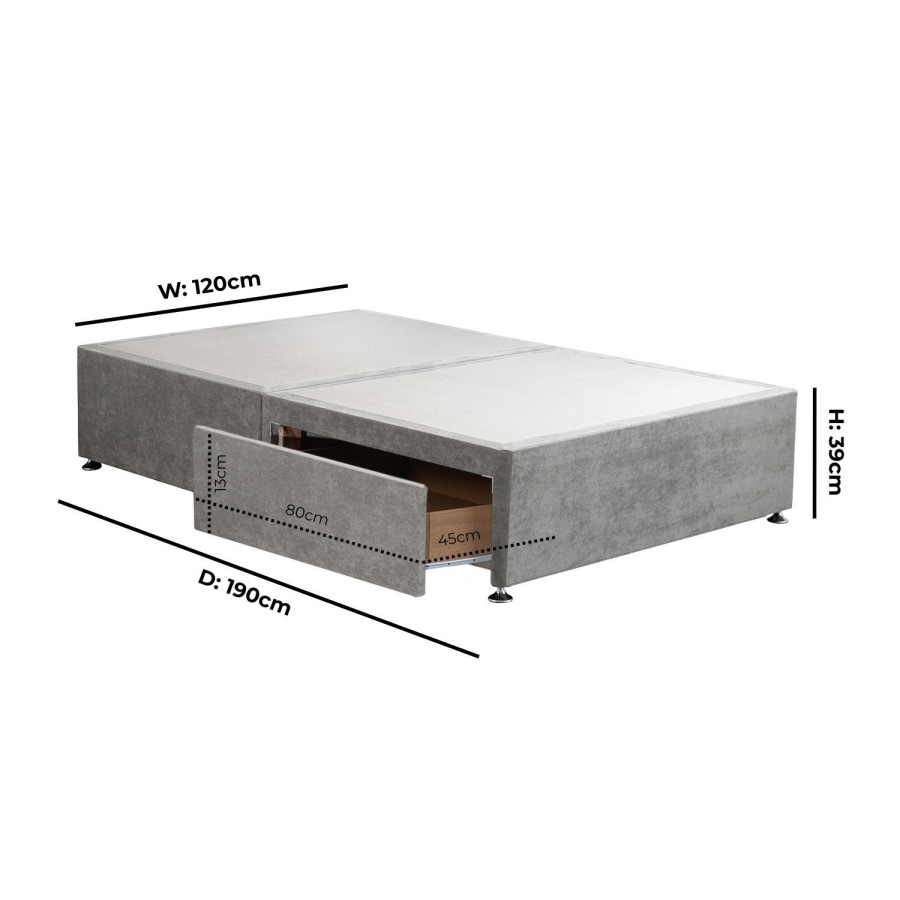 Grey Fabric Small Double Divan Bed Base with 2 Drawers - Langston