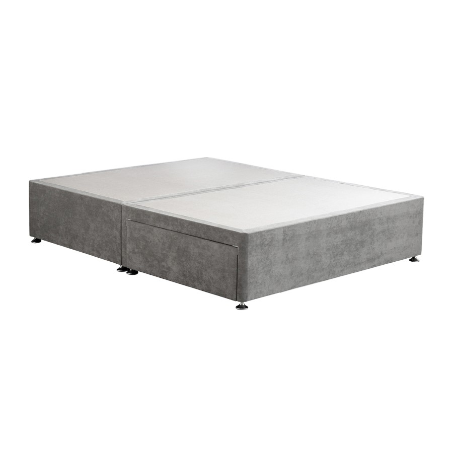 Grey Fabric  King Size Divan Bed Base with 2 Drawers - Langston