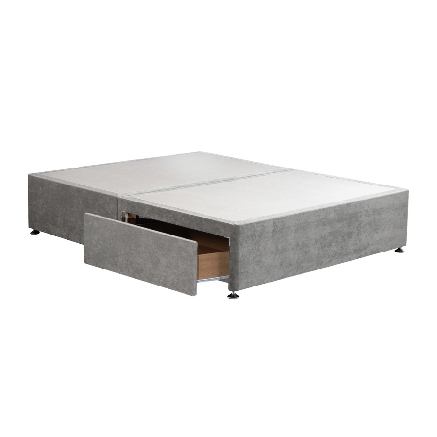 Grey Fabric  King Size Divan Bed Base with 2 Drawers - Langston