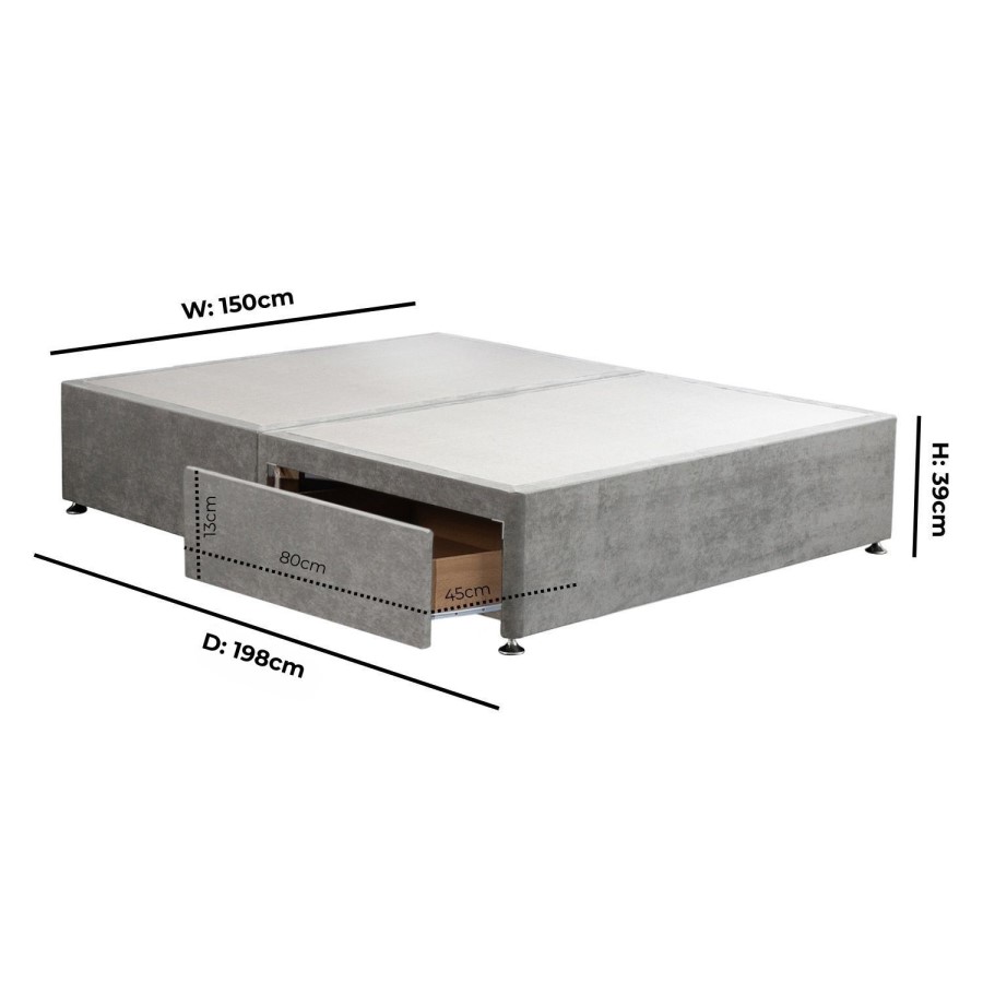 Grey Fabric  King Size Divan Bed Base with 2 Drawers - Langston