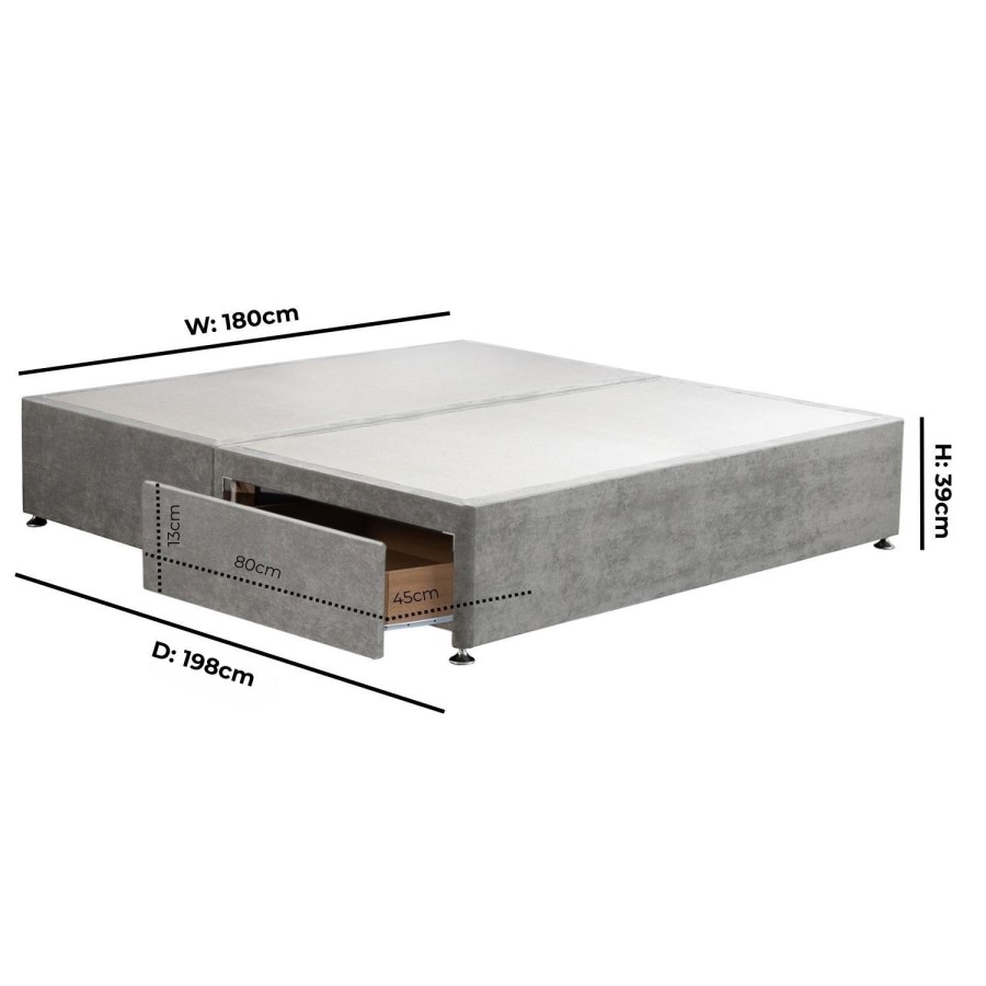 Grey Fabric Super King Size Divan Bed Base with 2 Drawers - Langston