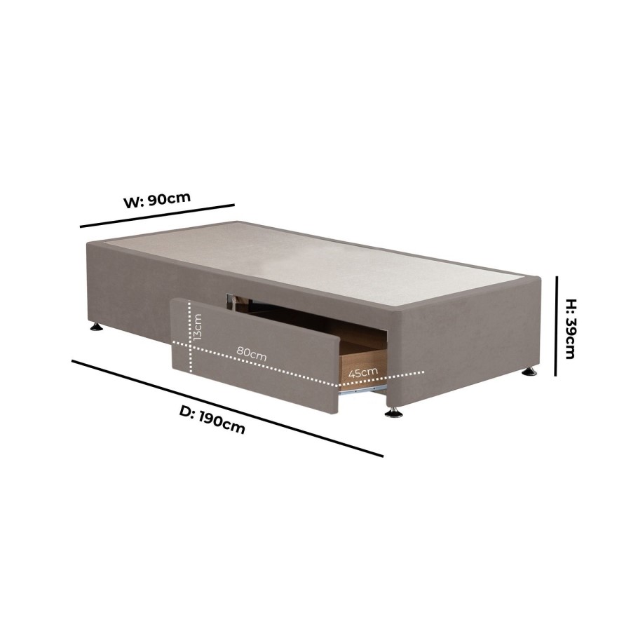 Taupe Single Divan Bed Base with 2 Drawers - Langston
