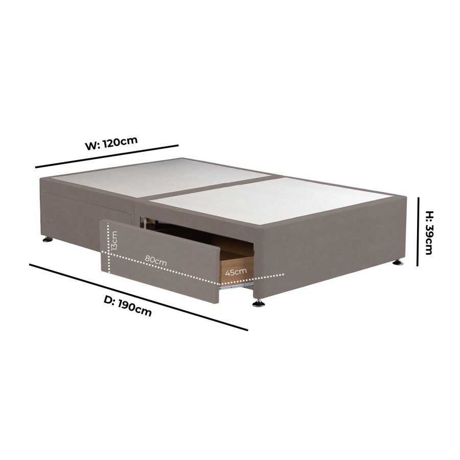 Taupe Small Double Divan Bed Base with 4 Drawers - Langston