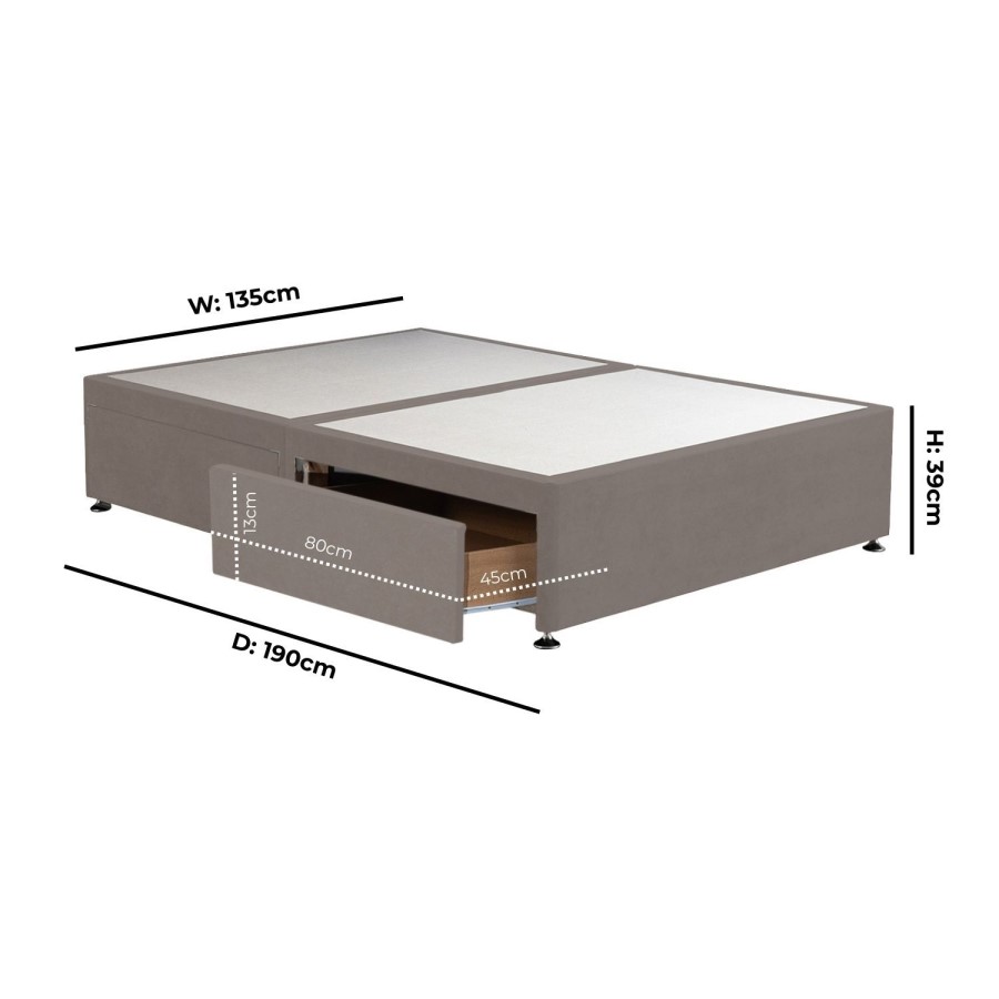 Taupe Double Divan Bed Base with 4 Drawers - Langston