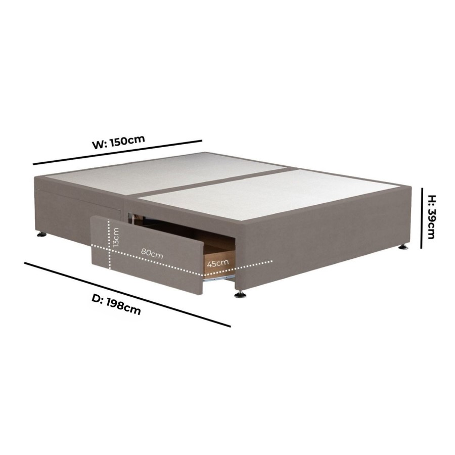 Taupe King Size Divan Bed Base with 4 Drawers - Langston