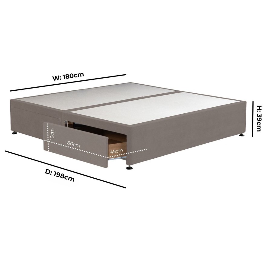 Taupe Super King Size Divan Bed Base with 4 Drawers - Langston