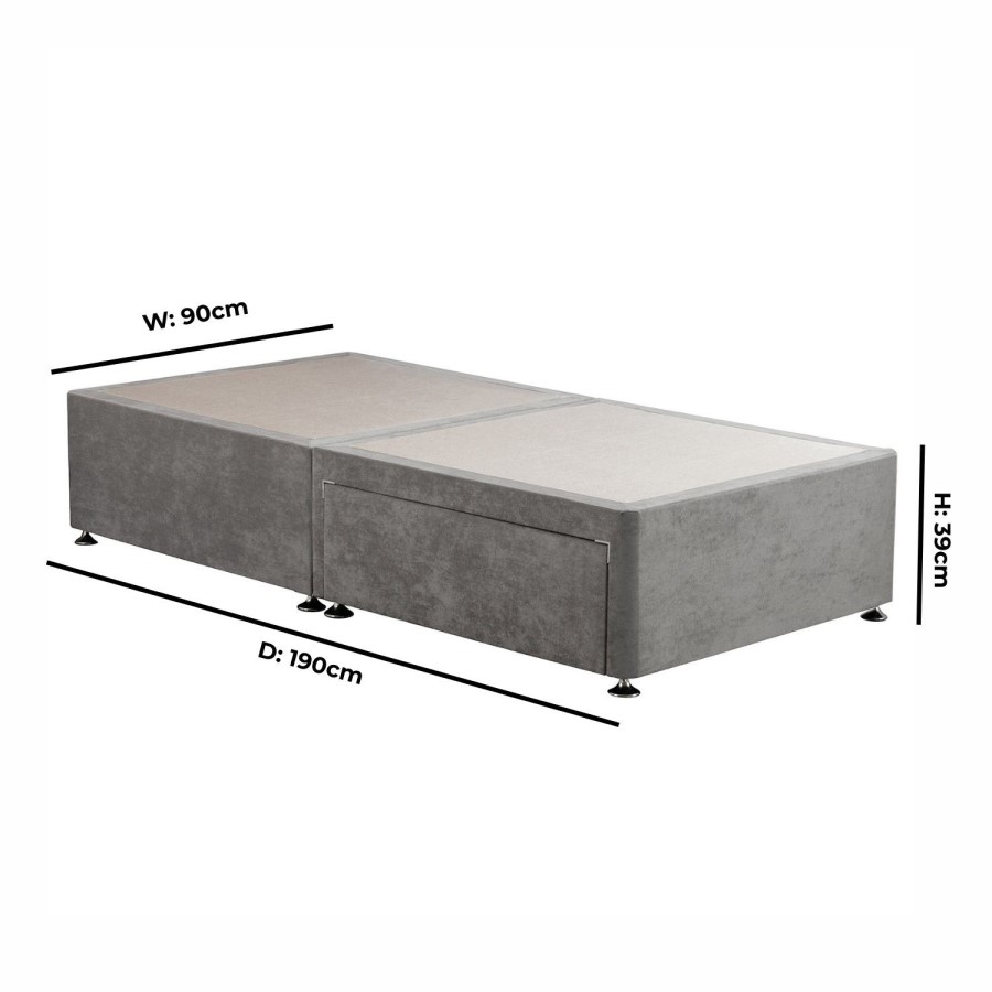 Grey Fabric Single Divan Bed Base with 2 Drawers - Langston