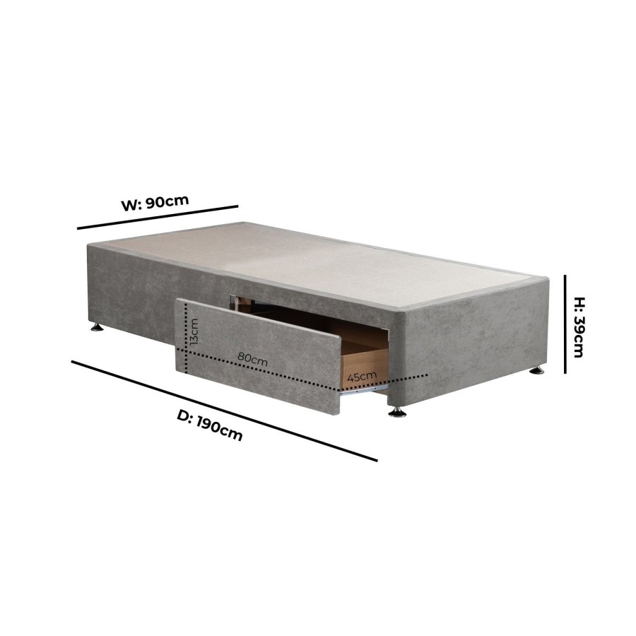Grey Fabric Single Divan Bed Base with 2 Drawers - Langston