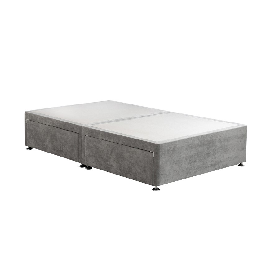 Grey Fabric Small Double Divan Bed Base with 4 Drawers - Langston
