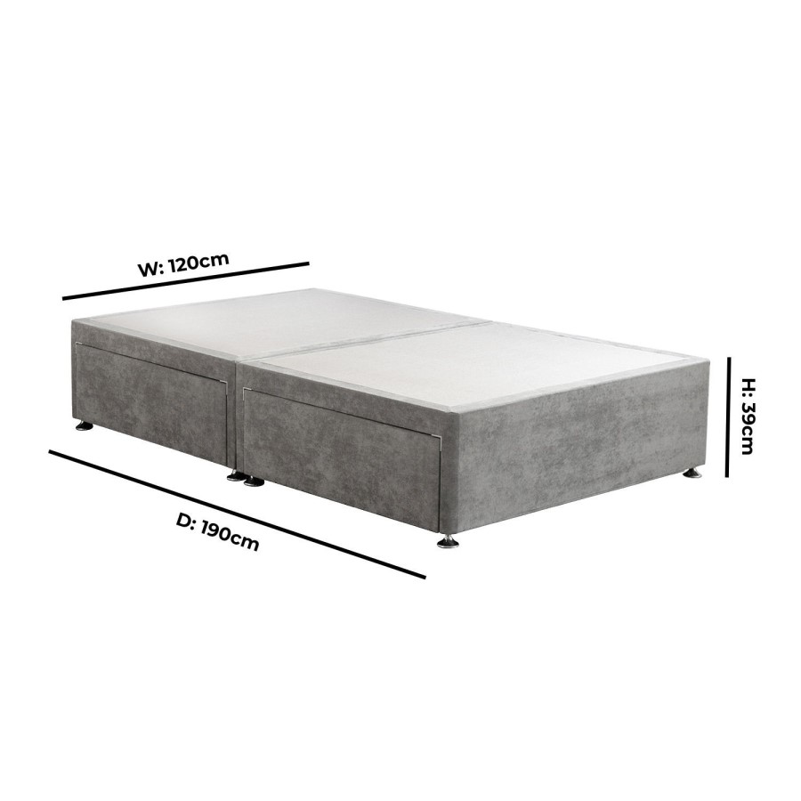 Grey Fabric Small Double Divan Bed Base with 4 Drawers - Langston