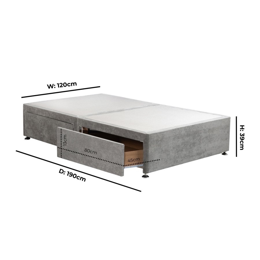 Grey Fabric Small Double Divan Bed Base with 4 Drawers - Langston