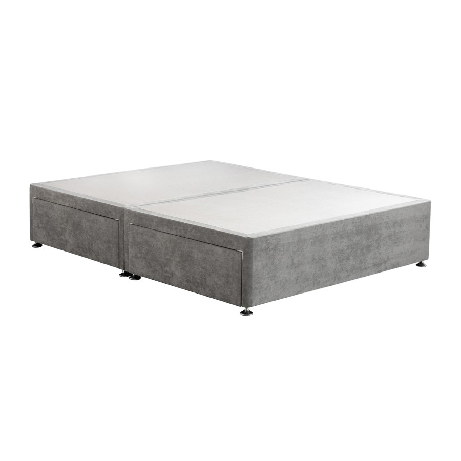 Grey Fabric King Size Divan Bed Base with 4 Drawers - Langston