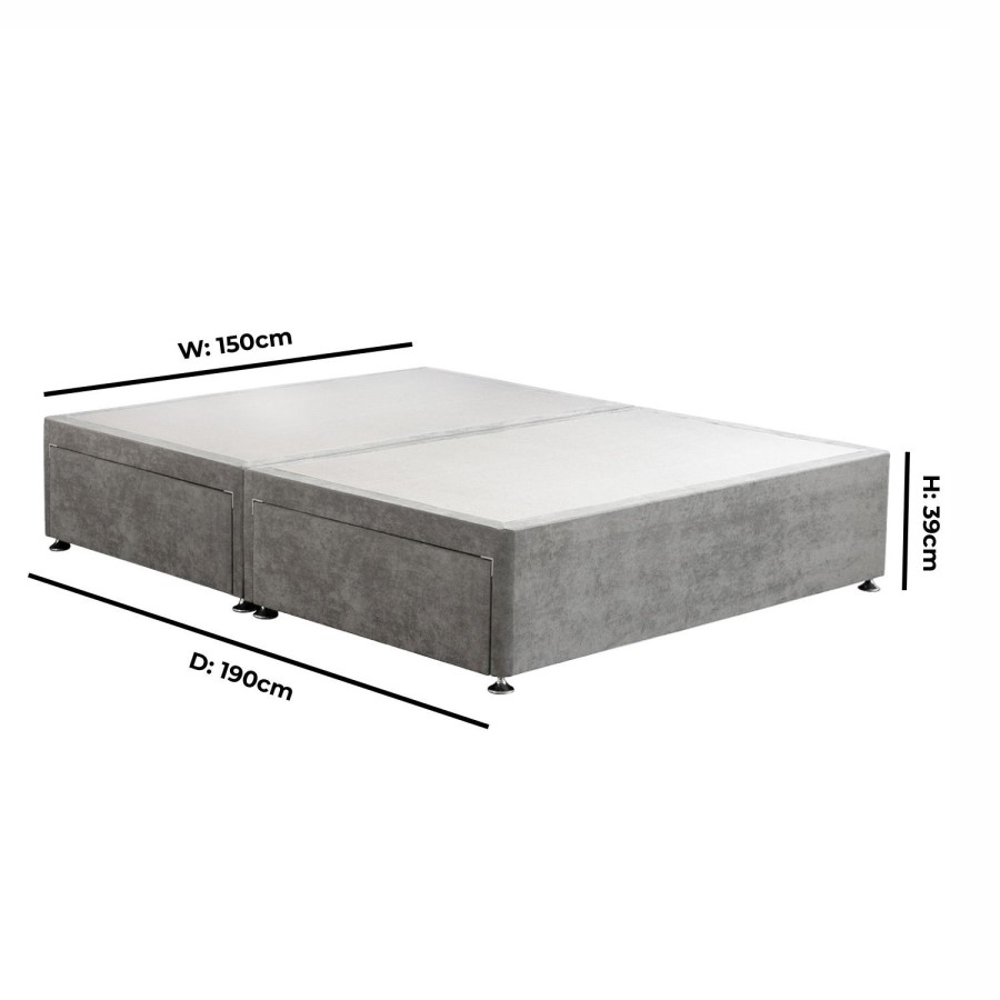 Grey Fabric King Size Divan Bed Base with 4 Drawers - Langston
