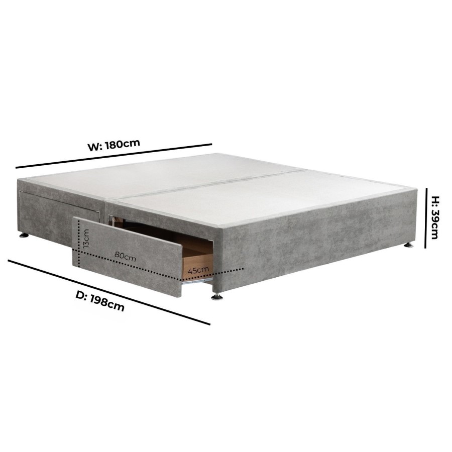 Grey Fabric Super King Size Divan Bed Base with 4 Drawers - Langston
