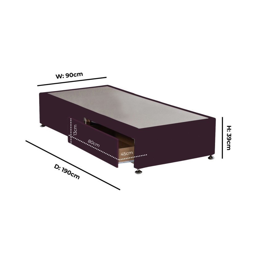 Burgundy Velvet Single Divan Bed Base with 2 Drawers - Langston