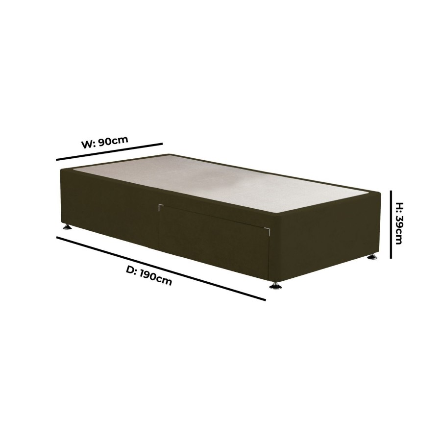 Moss Green Fabric  Single Divan Bed Base with 2 Drawers - Langston