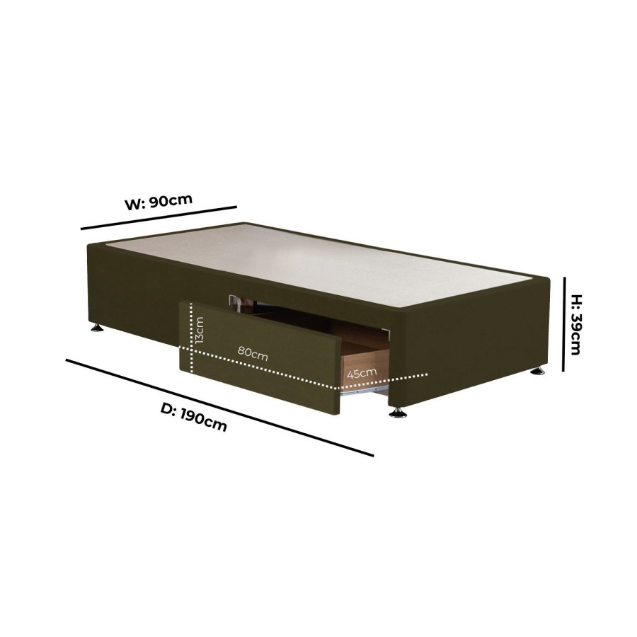 Moss Green Fabric  Single Divan Bed Base with 2 Drawers - Langston