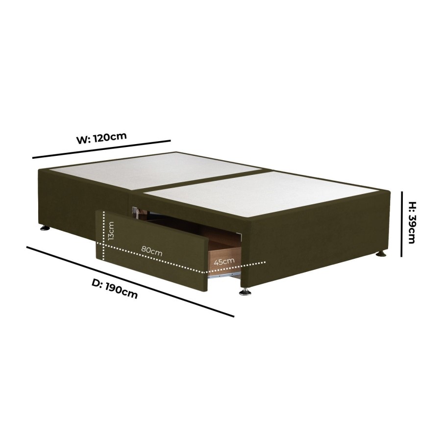 Moss Green Fabric  Small Double Divan Bed Base with 2 Drawers - Langston