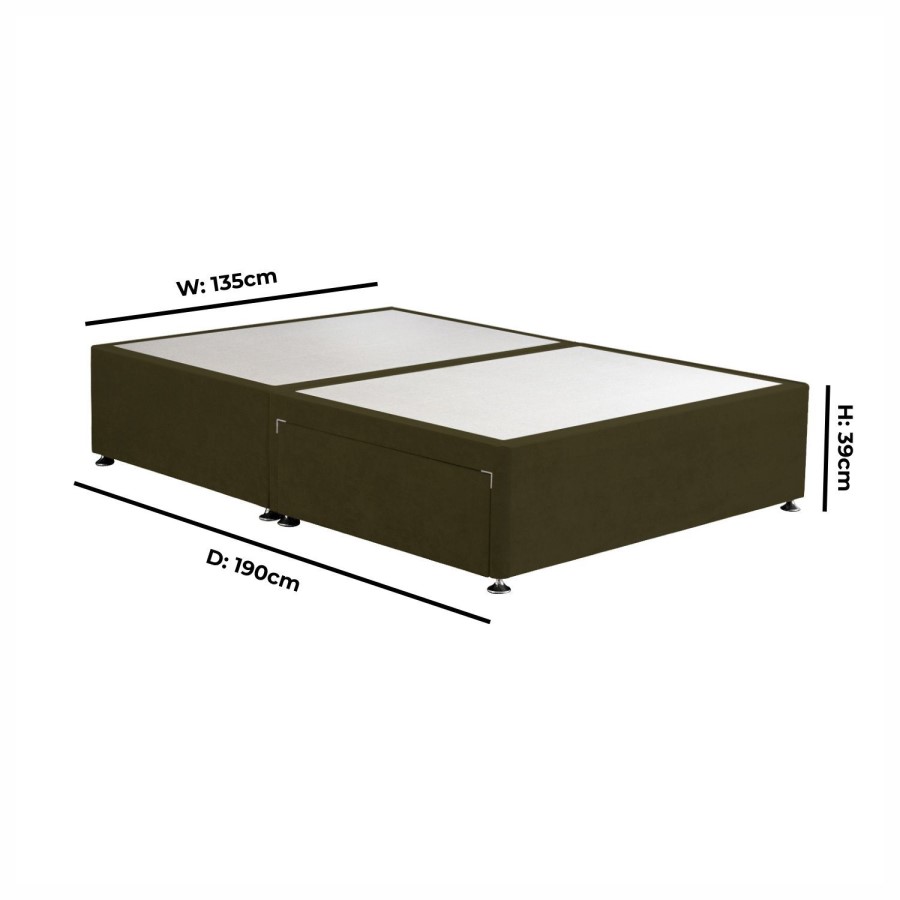 Moss Green Fabric  Double Divan Bed Base with 2 Drawers - Langston