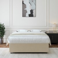 Cream Textured Velvet Small Double Divan Bed Base - Maddison