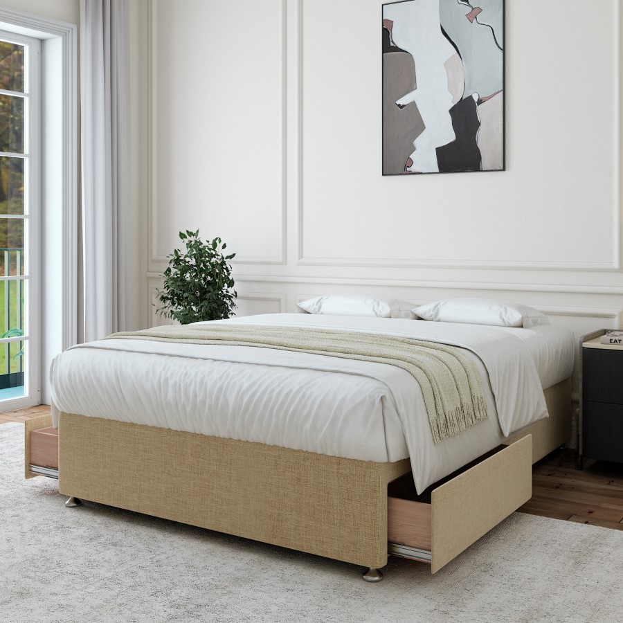 Beige Woven 2 Drawer Double Divan Bed Base - Maddison