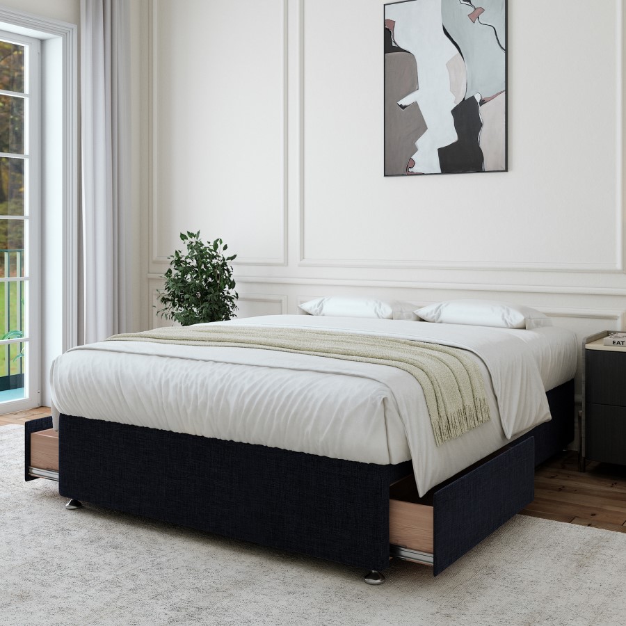 Navy Woven 2 Drawer Super King Divan Bed Base - Maddison