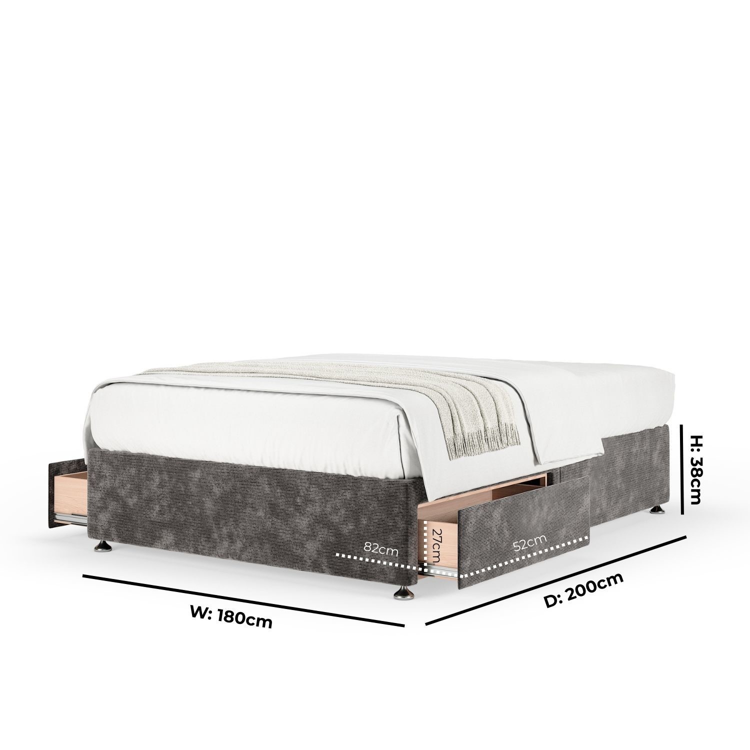 Black Chenille 2 Drawer Super King Divan Bed Base - Maddison - Furniture123