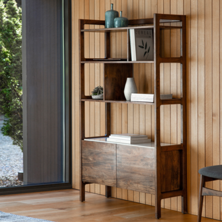 Acacia Wood And Marble Display Unit - Barcelona - Gallery - Furniture123