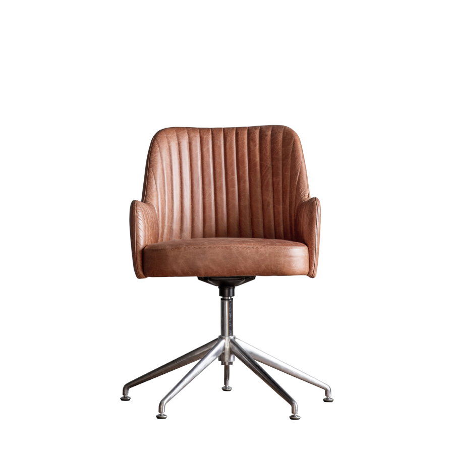Brown Leather Swivel Chair Vintage - Curie - Gallery 