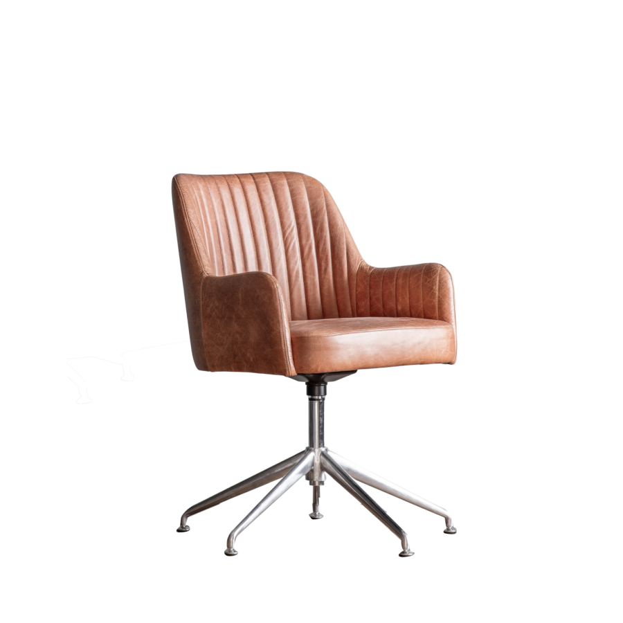 Brown Leather Swivel Chair Vintage - Curie - Gallery 