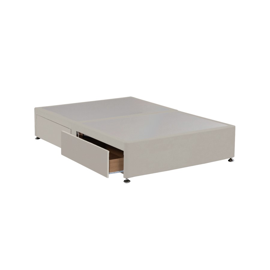 Beige Velvet Double Divan Bed Base with 4 Drawers - Langston