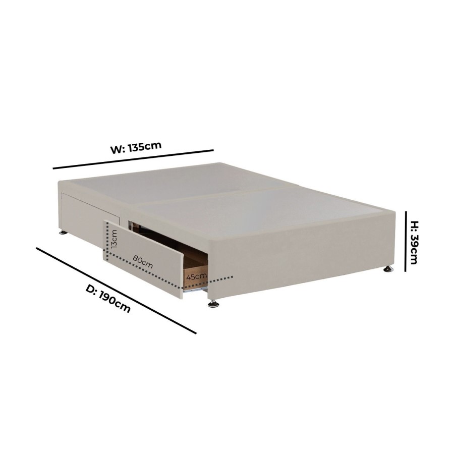 Beige Velvet Double Divan Bed Base with 4 Drawers - Langston