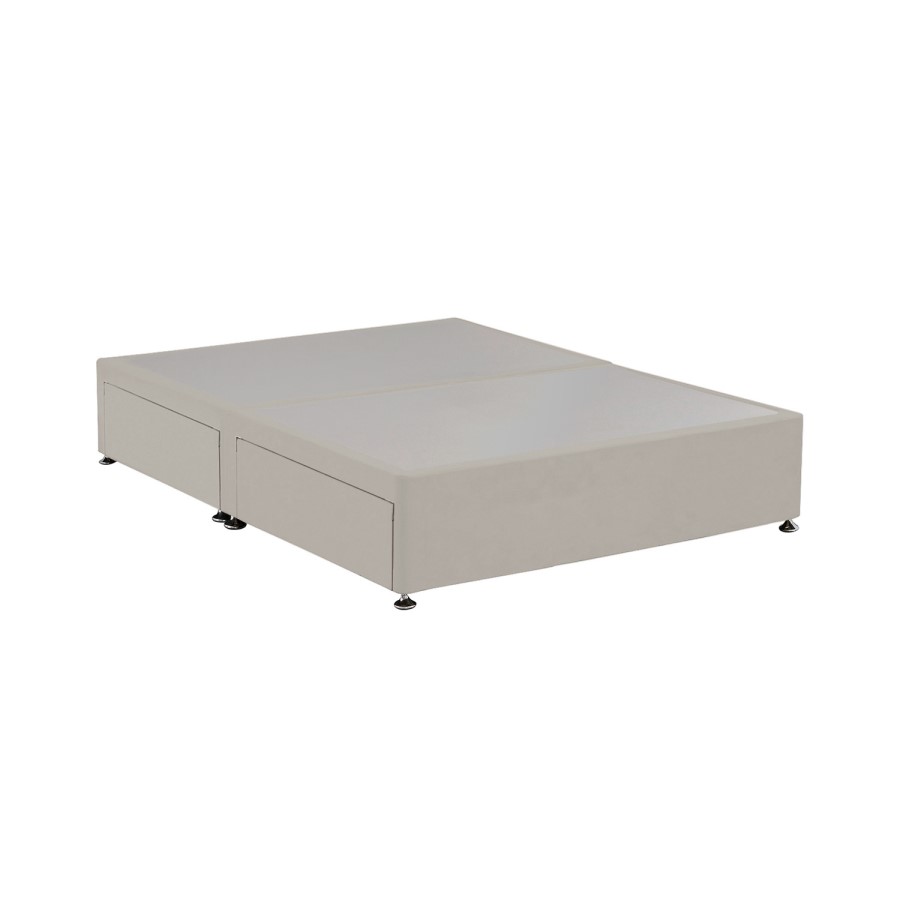 Beige Velvet King Size Divan Bed Base with 4 Drawers - Langston