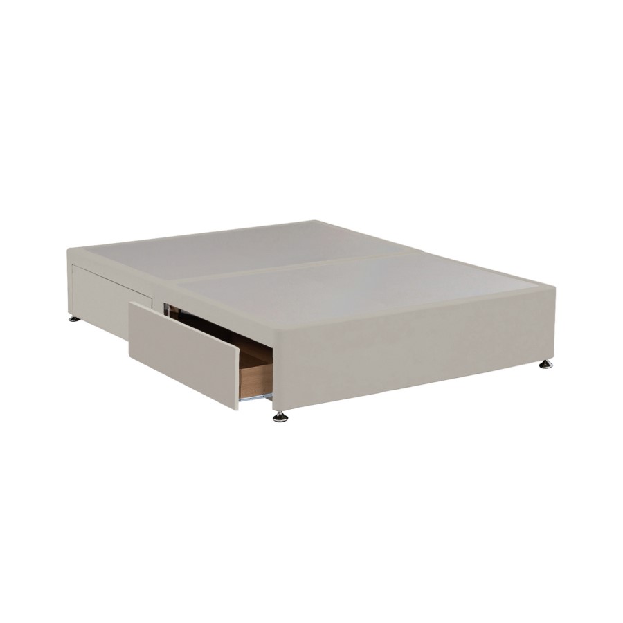 Beige Velvet King Size Divan Bed Base with 4 Drawers - Langston