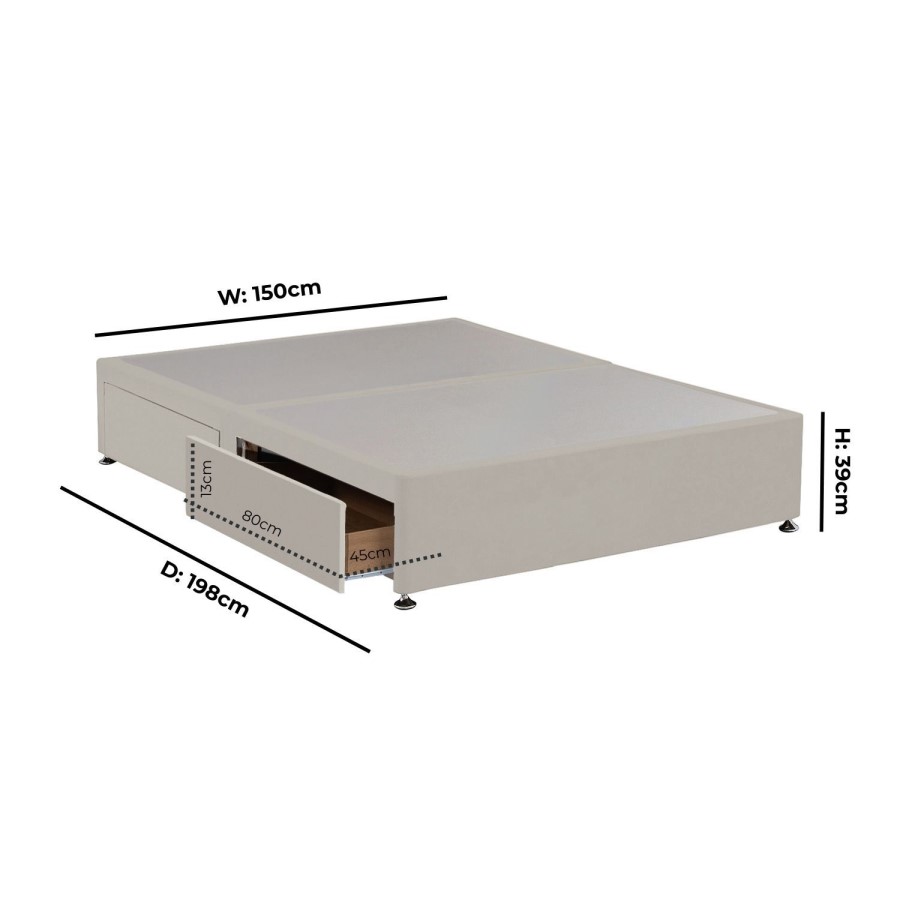 Beige Velvet King Size Divan Bed Base with 4 Drawers - Langston