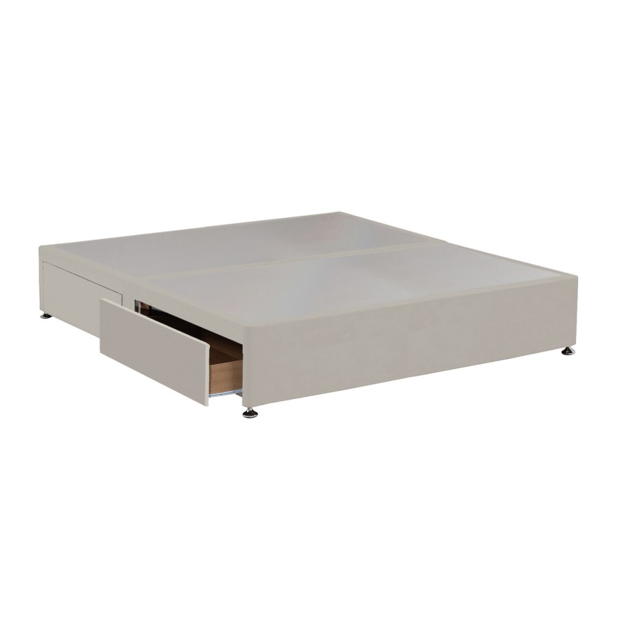 Beige Velvet Super King Size Divan Bed Base with 4 Drawers - Langston