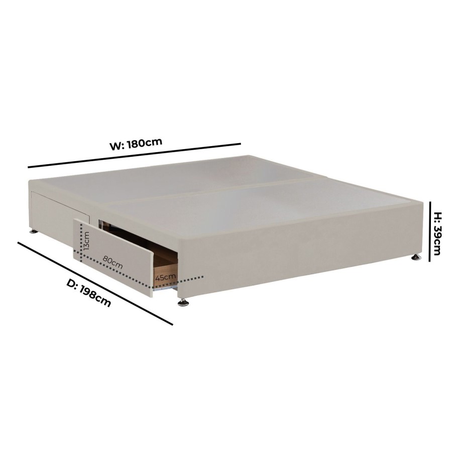 Beige Velvet Super King Size Divan Bed Base with 4 Drawers - Langston