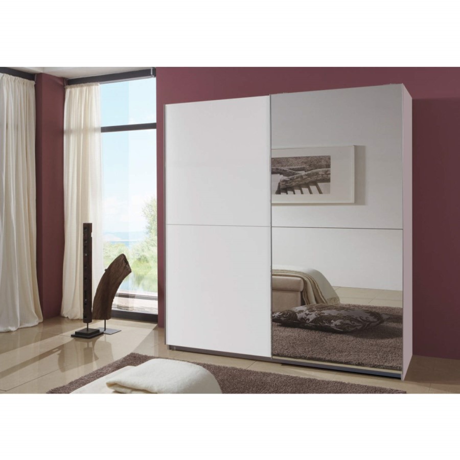 Evoque Mirrored Sliding-Door Wardrobe in White