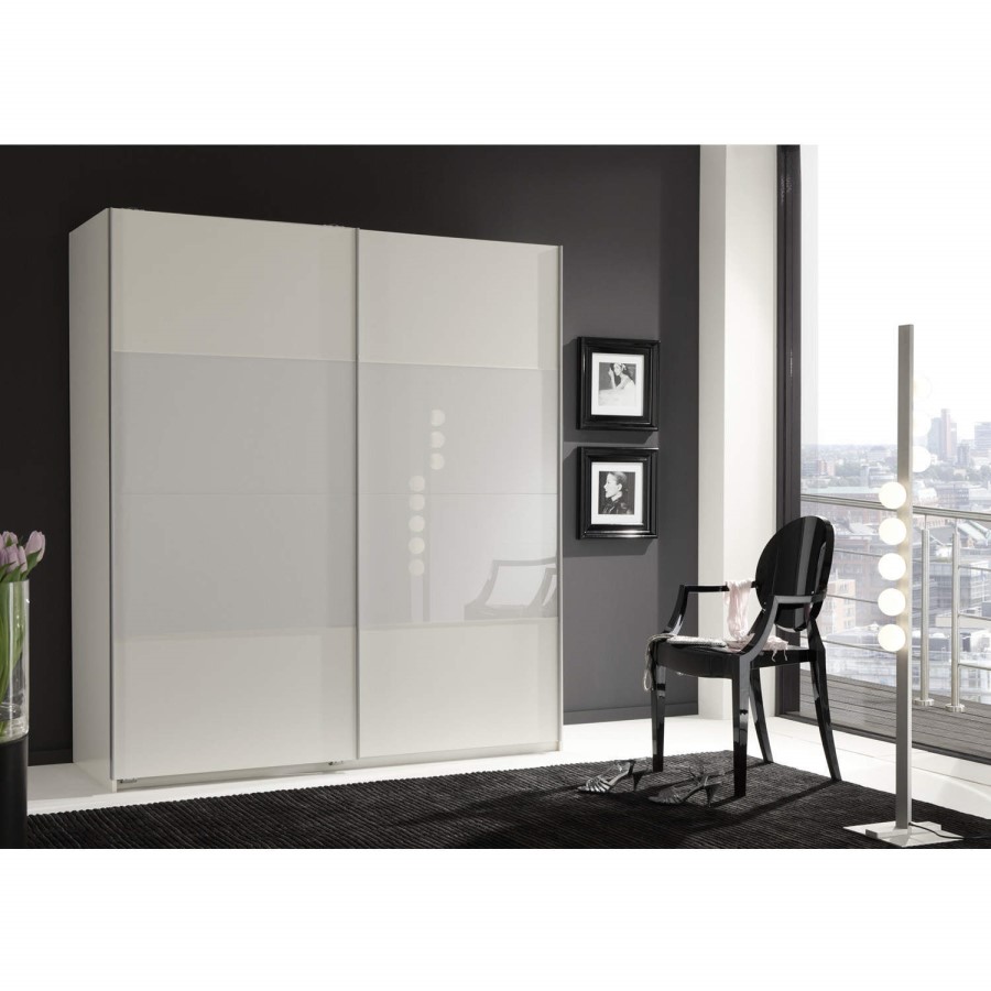 Evoque Sliding Wardrobe in White with White Glass
