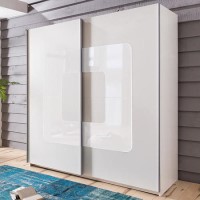 Evoque Sliding Wardrobe in Alpine White with Curved Glass Insert 