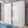Evoque Sliding Wardrobe in Alpine White with Curved Glass Insert 
