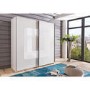 Evoque Sliding Wardrobe in Alpine White with Curved Glass Insert 